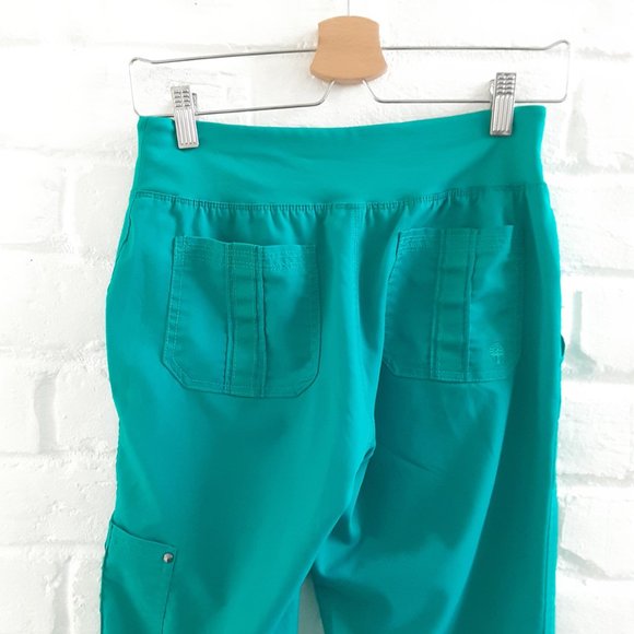 Healing Hands Scrub Pants Womens XS P Teal Turquoise Pockets Stretch Wide Leg - Picture 4 of 7